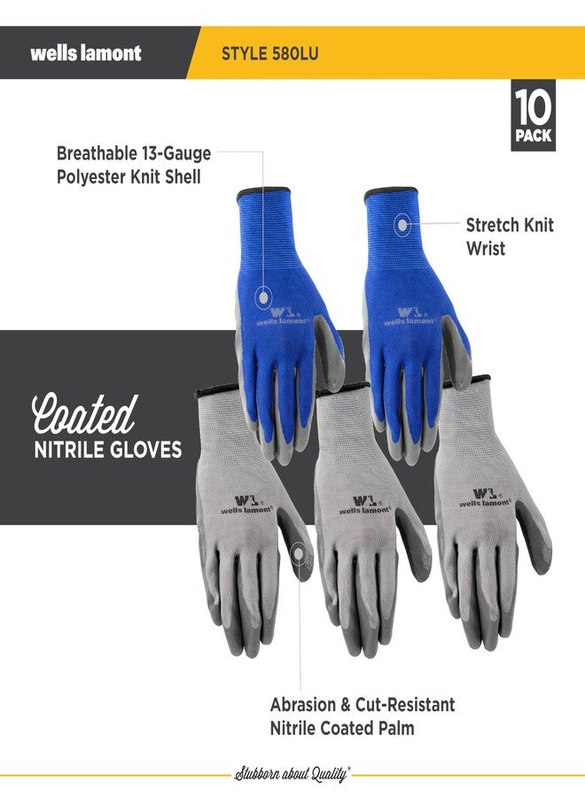 Wells Lamont 10-Pair Pack Nitrile Work Gloves | Lightweight, Abrasion Resistant, Blue/Grey | Large (580LU) - Image 3