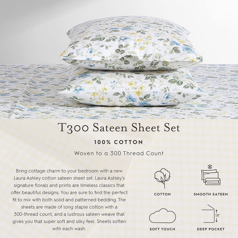 LAURA ASHLEY Home - King Duvet Cover Set, Cotton Sateen Reversible Bedding with Matching Shams, All Season Home Decor (Meadow Floral Blue, King) - Image 4