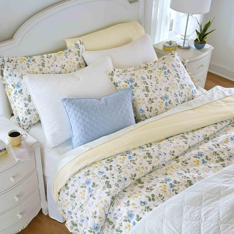 LAURA ASHLEY Home - King Duvet Cover Set, Cotton Sateen Reversible Bedding with Matching Shams, All Season Home Decor (Meadow Floral Blue, King) - Image 3