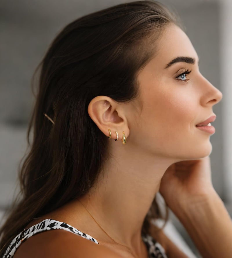 FUTIMELY Gold Huggie Hoop Earrings Set for Women Dainty Cute Stacks Hypoallergenic Jewelry for Multiple Piercings,Chunky Trendy Cartilage Birthday Jewelry Set Gifts (Gold) - Image 4