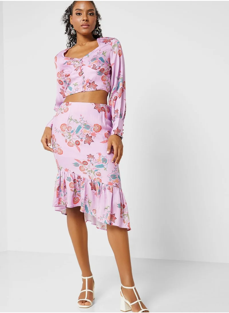 That’s My Gal Puff Sleeves Crop Top & Floral Skirt Set