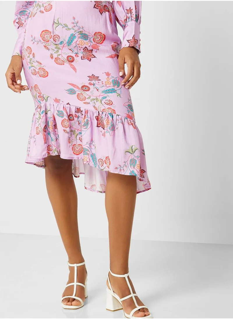 That’s My Gal Puff Sleeves Crop Top & Floral Skirt Set