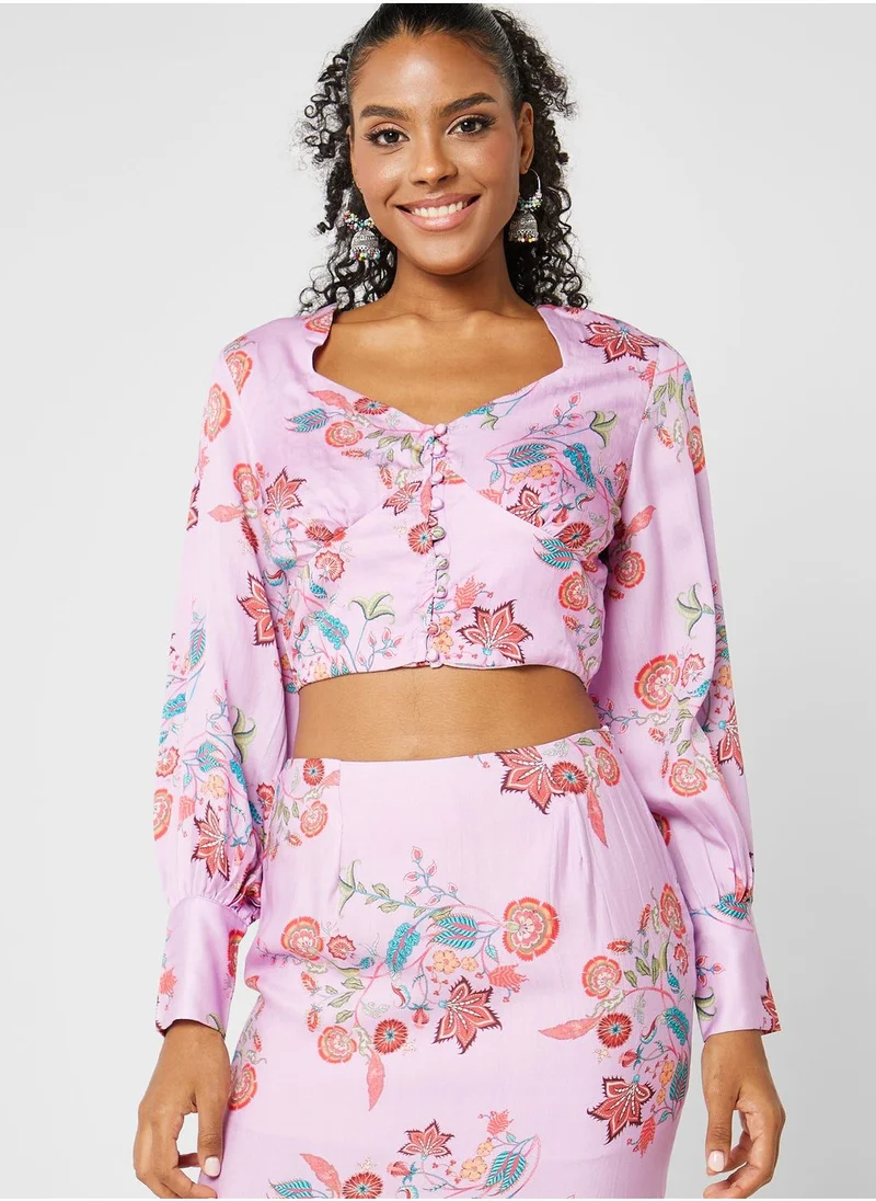 That’s My Gal Puff Sleeves Crop Top & Floral Skirt Set