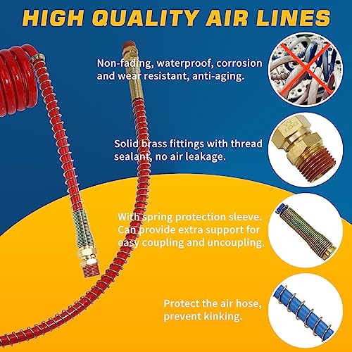 GREPSPUD 15Ft Coiled Air Brake Hoses Assembly for Semi Truck, Coiled Air Brake Lines with 40'' Tractor Lead & 12'' Trailer Lead, Red & Blue Coil Air Lines Set for Semi Trucks Tractors Trailers - Image 3