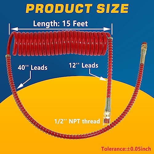 GREPSPUD 15Ft Coiled Air Brake Hoses Assembly for Semi Truck, Coiled Air Brake Lines with 40'' Tractor Lead & 12'' Trailer Lead, Red & Blue Coil Air Lines Set for Semi Trucks Tractors Trailers - Image 5