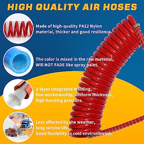 GREPSPUD 15Ft Coiled Air Brake Hoses Assembly for Semi Truck, Coiled Air Brake Lines with 40'' Tractor Lead & 12'' Trailer Lead, Red & Blue Coil Air Lines Set for Semi Trucks Tractors Trailers - Image 2
