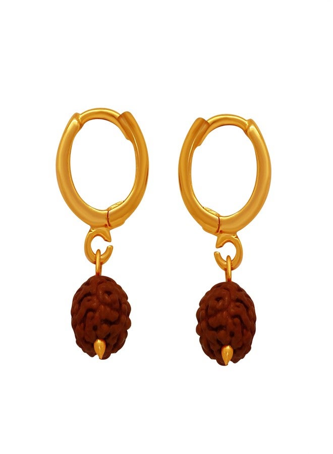 Mahi Gold Plated Lord Shiva Rudraksh Drop Piercing Mens Earrings (ER1109427GMen) - Image 1