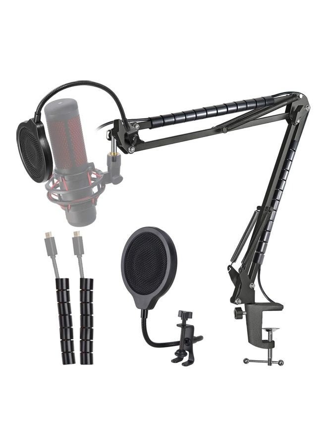 Mic Boom Arm Stand With Windscreen with Cable Ties to Organize Cables  - Image 1