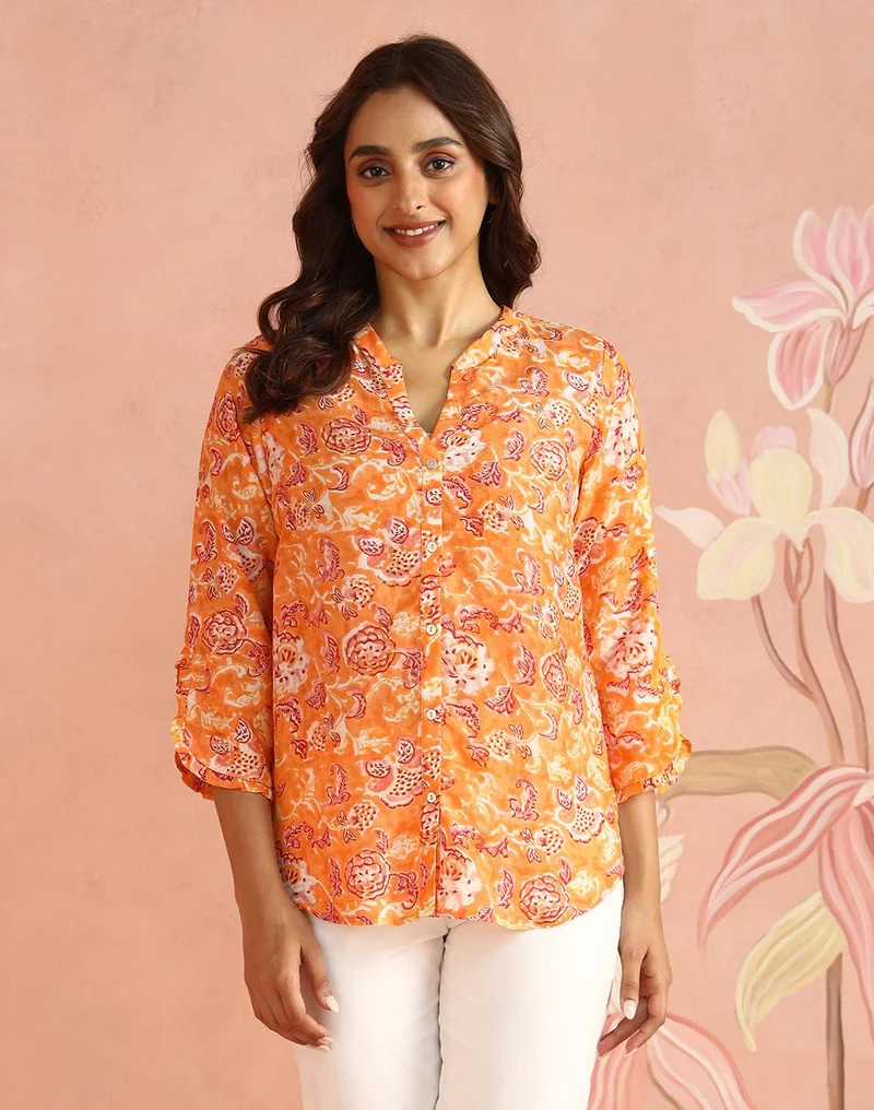 Fabindia Peach Rayon Blend Shirt