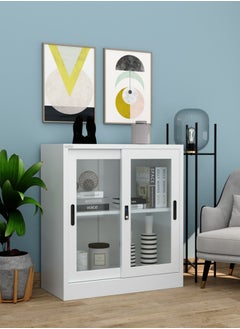 RIGID Steel Low Height Sliding Glass Door Cupboard white 90x90x40cm  - Image 1