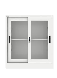 RIGID Steel Low Height Sliding Glass Door Cupboard white 90x90x40cm  - Image 2