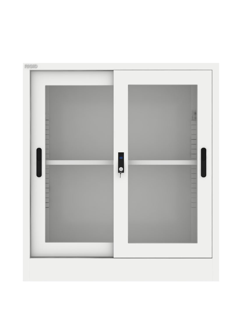 RIGID خزانة ذات باب زجاجي منزلق منخفض الارتفاع من الفولاذ، بيضاء، 90×90×40 سم  - Image 2
