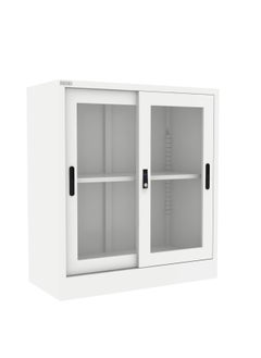 RIGID Steel Low Height Sliding Glass Door Cupboard white 90x90x40cm  - Image 3