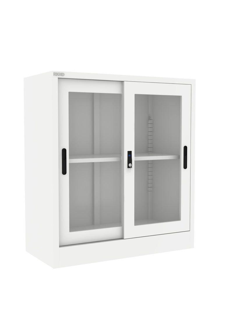 RIGID خزانة ذات باب زجاجي منزلق منخفض الارتفاع من الفولاذ، بيضاء، 90×90×40 سم  - Image 3