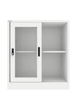 RIGID Steel Low Height Sliding Glass Door Cupboard white 90x90x40cm  - Image 4