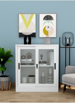 RIGID Steel Low Height Sliding Glass Door Cupboard white 90x90x40cm  - Image 5