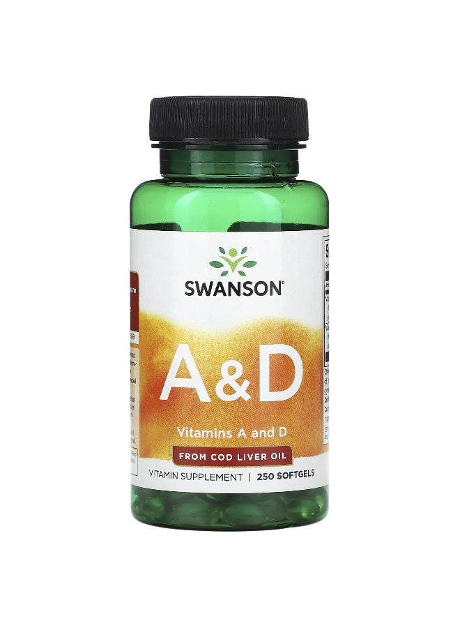SWANSON سوانسون، فيتامينات أ ود، 250 كبسولة لينة - Image 1