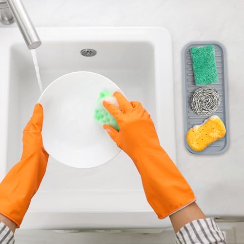 Zulay Kitchen (9x3.5) Silicone Sponge Holder for Kitchen Sink - Flexible Multipurpose Soap Tray - Sink Organizer for Kitchen, Bathroom, Makeup, Trinkets & More (Grey) - Image 3
