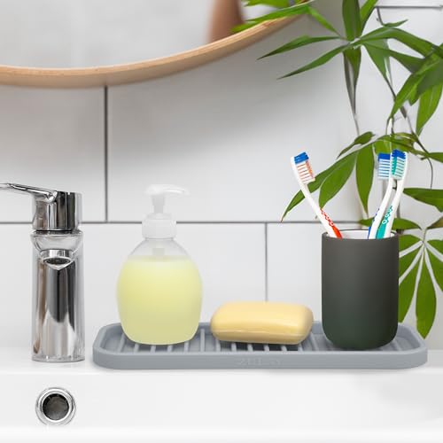 Zulay Kitchen (9x3.5) Silicone Sponge Holder for Kitchen Sink - Flexible Multipurpose Soap Tray - Sink Organizer for Kitchen, Bathroom, Makeup, Trinkets & More (Grey) - Image 5