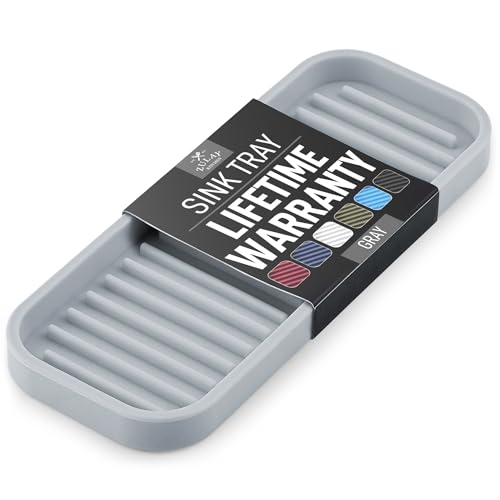 Zulay Kitchen (9x3.5) Silicone Sponge Holder for Kitchen Sink - Flexible Multipurpose Soap Tray - Sink Organizer for Kitchen, Bathroom, Makeup, Trinkets & More (Grey) - Image 1