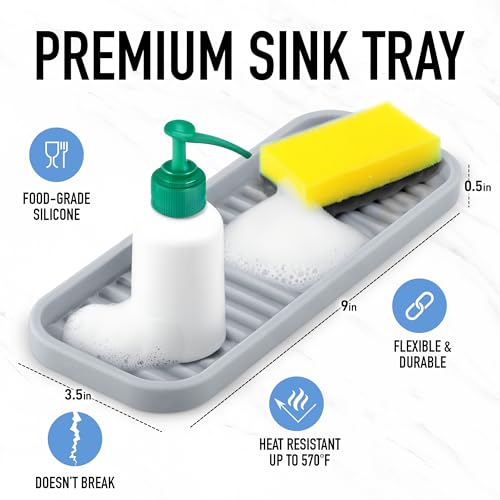 Zulay Kitchen (9x3.5) Silicone Sponge Holder for Kitchen Sink - Flexible Multipurpose Soap Tray - Sink Organizer for Kitchen, Bathroom, Makeup, Trinkets & More (Grey) - Image 2