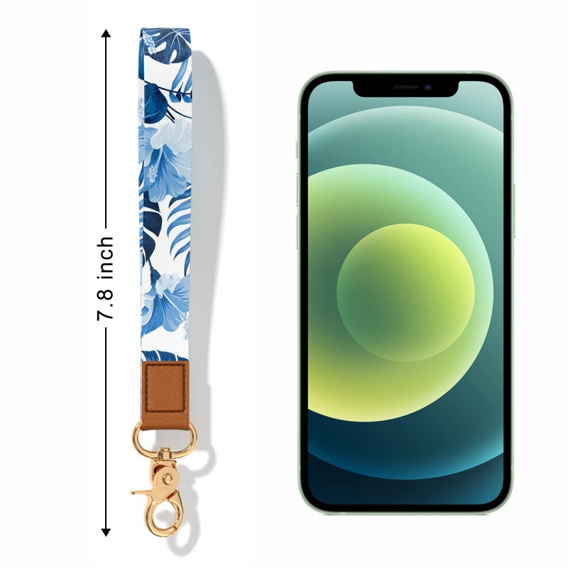 Hsxnam Wrist Lanyard Key Chain, Cute Wristlet Strap Keychain Holder for Women Men Keys ID Badges Phone Airpods, Blue Leaves - Image 2