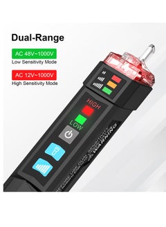 KASTWAVE Voltage Tester, Alert Detector with Sound and Light Alarm, Flashlight, Wire Breakpoint Finder, Portable Non-contact AC Voltage Tester, with Dual Range AC 12V-1000V/48V-1000V  - Image 3