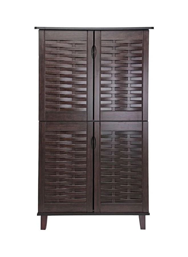 SILA - Weaved Design Four Door Shoe Cabinet, Dark Brown - 132 X 74 X 36 Cm - Image 1