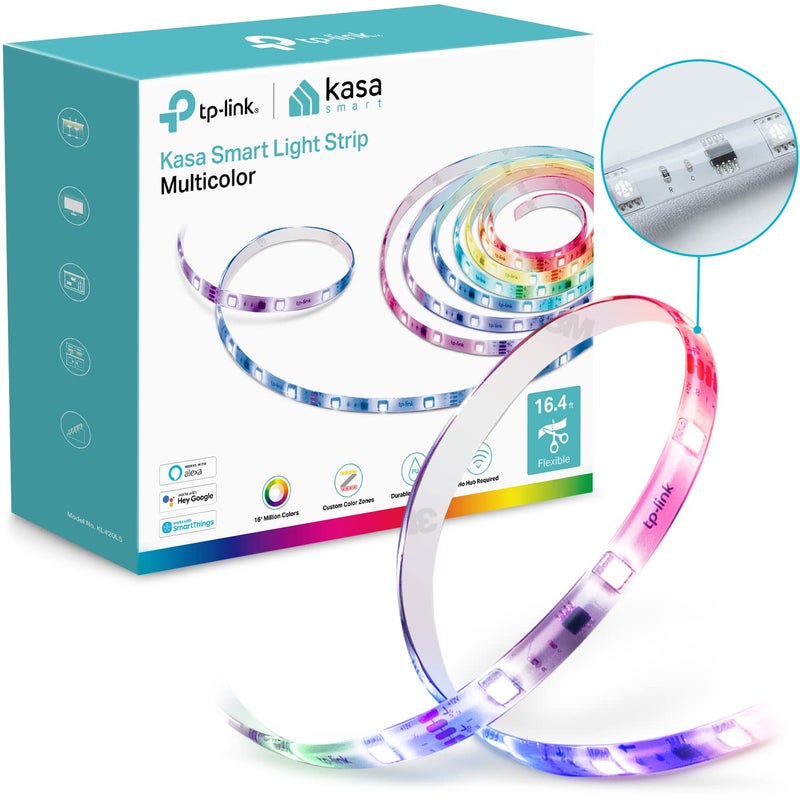 Kasa Smart شريط إضاءة LED ذكي من كاسا، 50 منطقة لون RGBIC، 16.4 قدم، شريط LED واي فاي يعمل مع أليكسا، جوجل هوم وسمارت ثينغز، سطوع عالي، 16 مليون لون، طلاء PU، قابل للتقليم، ضمان 2 سنة (KL420L5) - Image 1