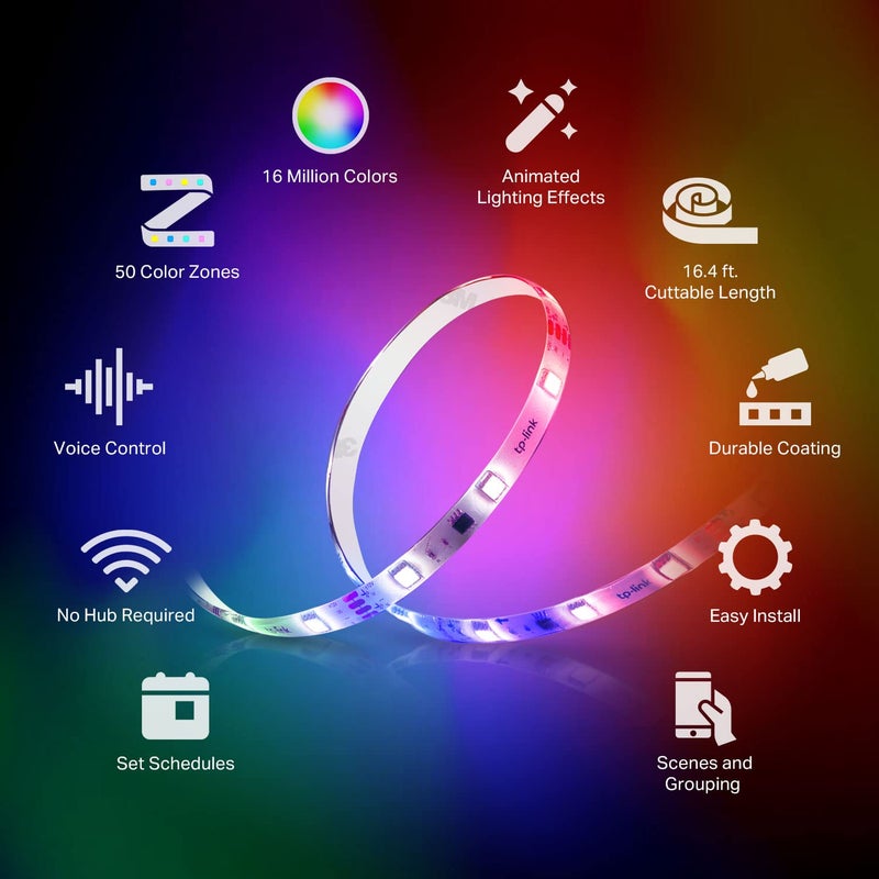 Kasa Smart شريط إضاءة LED ذكي من كاسا، 50 منطقة لون RGBIC، 16.4 قدم، شريط LED واي فاي يعمل مع أليكسا، جوجل هوم وسمارت ثينغز، سطوع عالي، 16 مليون لون، طلاء PU، قابل للتقليم، ضمان 2 سنة (KL420L5) - Image 2