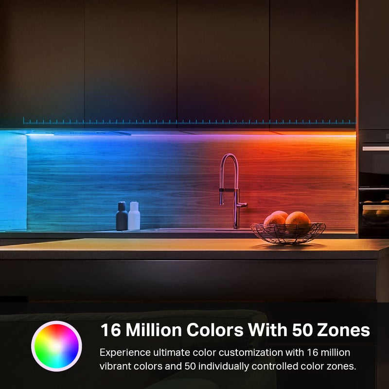 Kasa Smart شريط إضاءة LED ذكي من كاسا، 50 منطقة لون RGBIC، 16.4 قدم، شريط LED واي فاي يعمل مع أليكسا، جوجل هوم وسمارت ثينغز، سطوع عالي، 16 مليون لون، طلاء PU، قابل للتقليم، ضمان 2 سنة (KL420L5) - Image 5