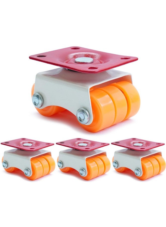 Caneuf 360° Rotation 6-Wheels Mini Revolving Castor Wheel | Orange Caster Set (30mm, 4 Pcs, 300kg Capacity) for Furniture, Sofa, and Table - Image 1