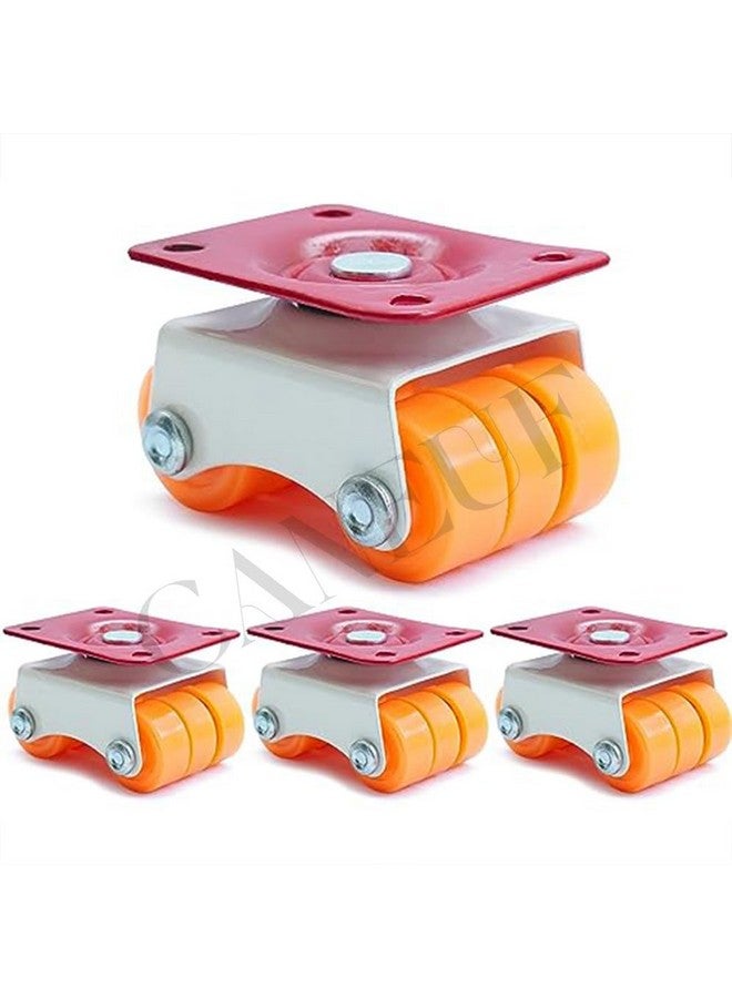Caneuf 360° Rotation 6-Wheels Mini Revolving Castor Wheel | Orange Caster Set (30mm, 4 Pcs, 300kg Capacity) for Furniture, Sofa, and Table - Image 3