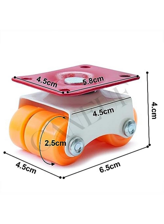 Caneuf 360° Rotation 6-Wheels Mini Revolving Castor Wheel | Orange Caster Set (30mm, 4 Pcs, 300kg Capacity) for Furniture, Sofa, and Table - Image 4