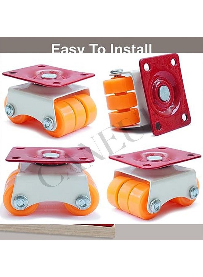 Caneuf 360° Rotation 6-Wheels Mini Revolving Castor Wheel | Orange Caster Set (30mm, 4 Pcs, 300kg Capacity) for Furniture, Sofa, and Table - Image 5