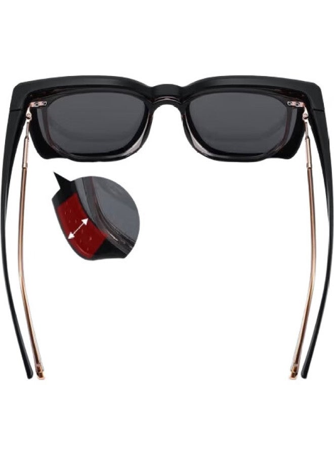 Bai Xiaoshe White Luxury Sunglasses Clip-On For Nearsighted Glasses, Black Frame With Vertical Studs, Sunglasses For Men And Women, Driving Uv Protection Polarized Sunglasses - Image 3