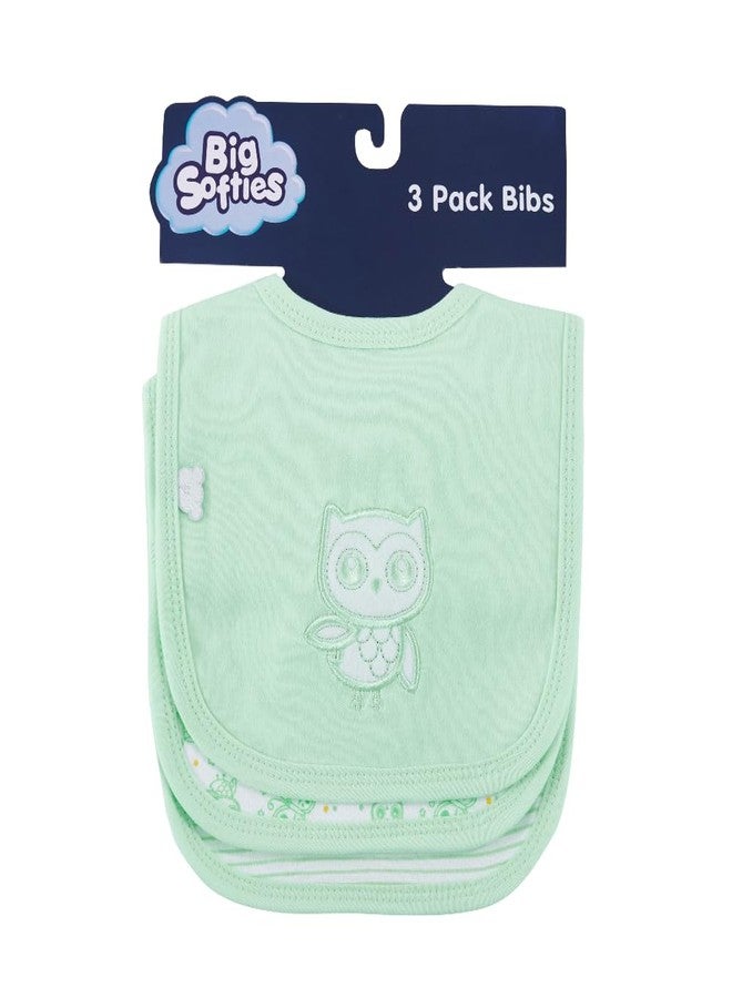 Big Softies مرايل أطفال بيج سوفتيز مطرزة ومزينة برسومات مطبوعة، مزودة بشريط فيلكرو ناعم - بومة - نعناع | قطن | فائقة النعومة وعالية الامتصاص | مناسبة للأطفال من عمر 6 إلى 24 شهرًا، للجنسين | عبوة من 3 قطع - Image 5