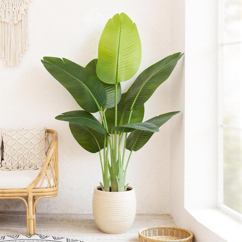 Keeplush Lifelike Bird of Paradise Artificial Plant 4ft Faux Banana Leaf Tree with 9 Trunks for Home Decor Perfect Indoor Silk Floor Plant for Living Room Office and Bedroom Ambiance Enhancement - Image 2