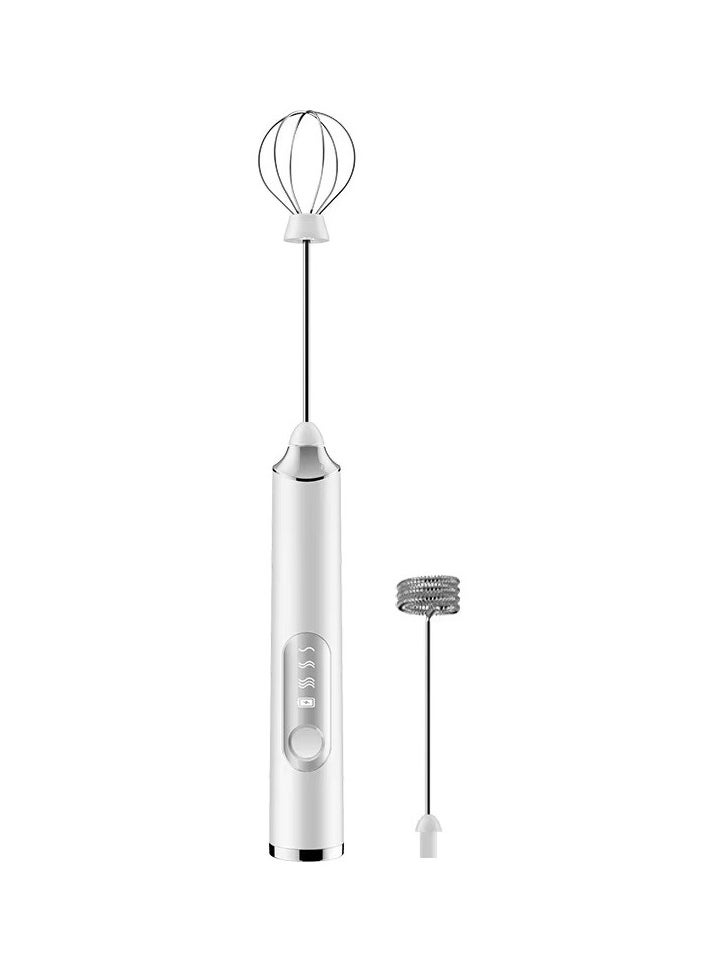 VIO Milk Handheld Frother USB Rechargeable Electric 3 Speed Mini Milk Foamer Drink Mixer Foam Maker Beater with 2 Whisks for Coffee Frappe Latte Matcha Cappuccino Hot Chocolate White  - Image 1