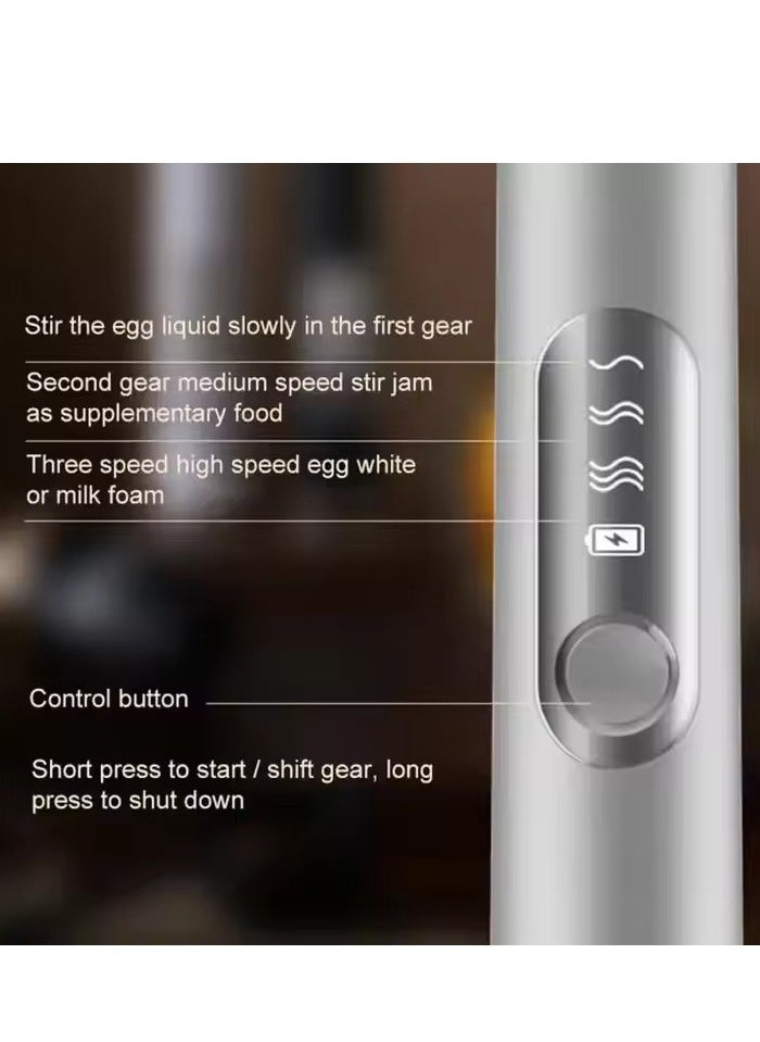 VIO Milk Handheld Frother USB Rechargeable Electric 3 Speed Mini Milk Foamer Drink Mixer Foam Maker Beater with 2 Whisks for Coffee Frappe Latte Matcha Cappuccino Hot Chocolate White  - Image 4