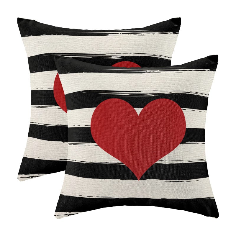 Valentines Pillow Covers 18x18 Inch Set of 2Red Love Heart Throw Pillows CaseValentines Day Mothers Day Anniversary Decorative Linen Square Cushion Covers Farmhouse Outdoor Decor for Home Sofa Bed