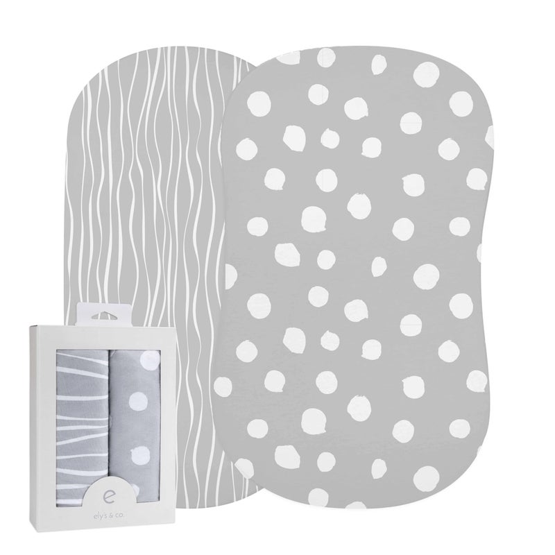 Ely's & Co. Bassinet Sheet Set 2 Pack 100% Jersey Cotton Grey and White Abstract Stripes and Dots by Ely's & Co. - Image 1