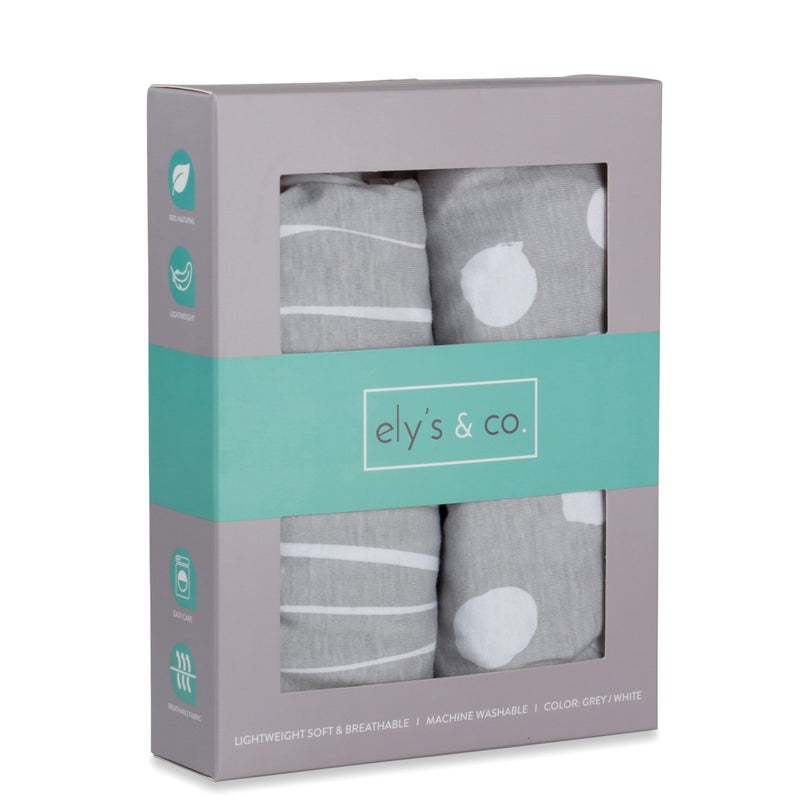 Ely's & Co. Bassinet Sheet Set 2 Pack 100% Jersey Cotton Grey and White Abstract Stripes and Dots by Ely's & Co. - Image 4
