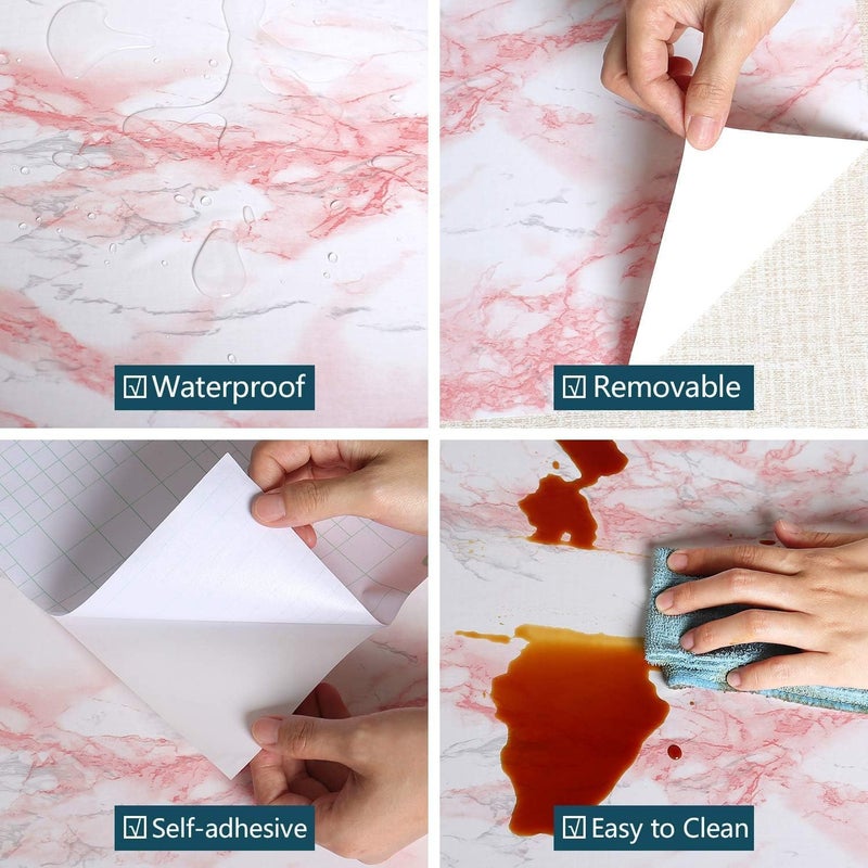 tiltil Glossy White/Pink Marble Contact Paper for Countertop Granite Wallpaper 15.8"Ã—78.7" Marble Peel and Stick Wallpaper Self-Adhesive Removable Wall paper of Kitchen Waterproof Easy to Clean Vinyl Roll - Image 3