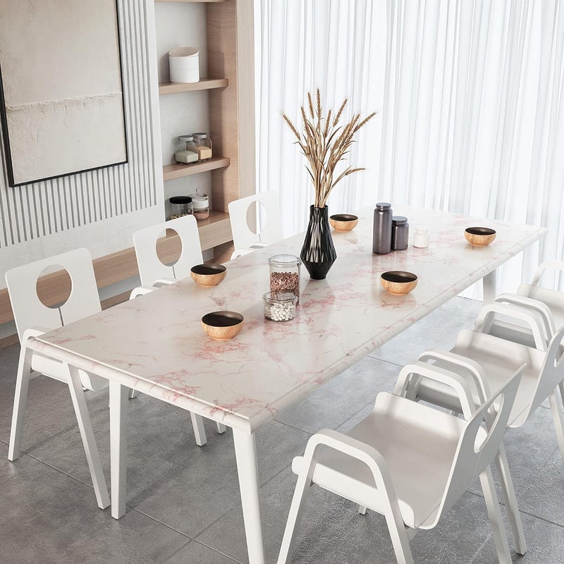 tiltil Glossy White/Pink Marble Contact Paper for Countertop Granite Wallpaper 15.8"Ã—78.7" Marble Peel and Stick Wallpaper Self-Adhesive Removable Wall paper of Kitchen Waterproof Easy to Clean Vinyl Roll - Image 5