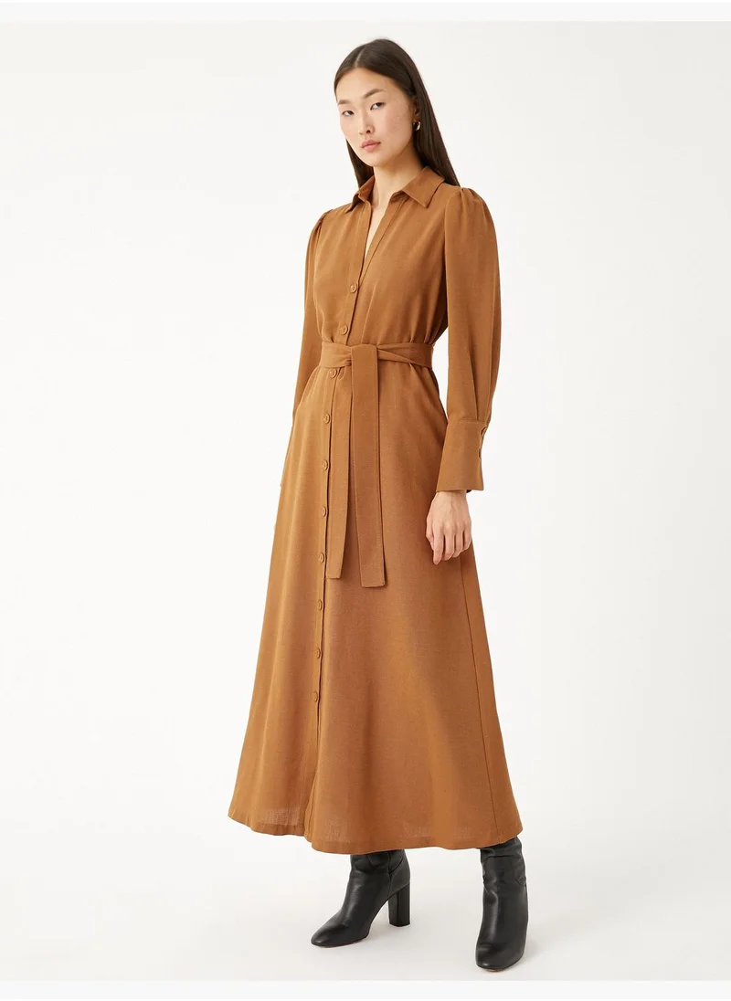 كوتون Shirt Dress Waistbanded Long Sleeve