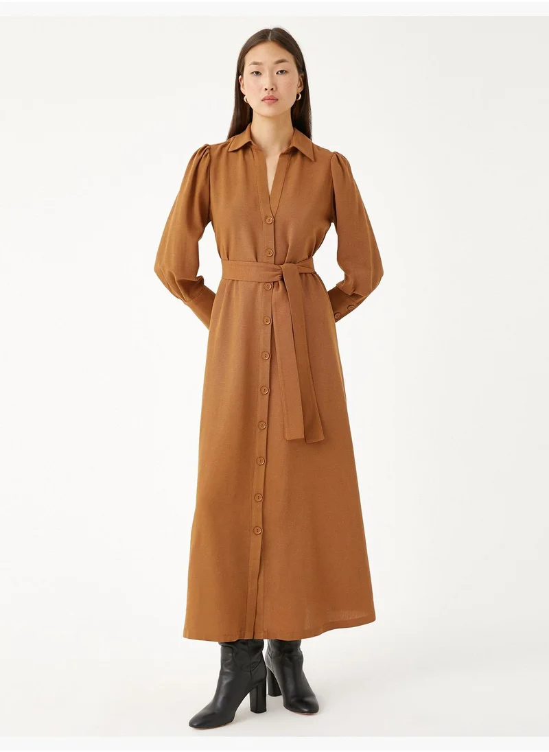 كوتون Shirt Dress Waistbanded Long Sleeve