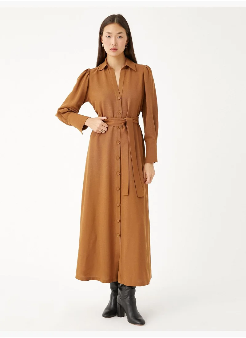 كوتون Shirt Dress Waistbanded Long Sleeve