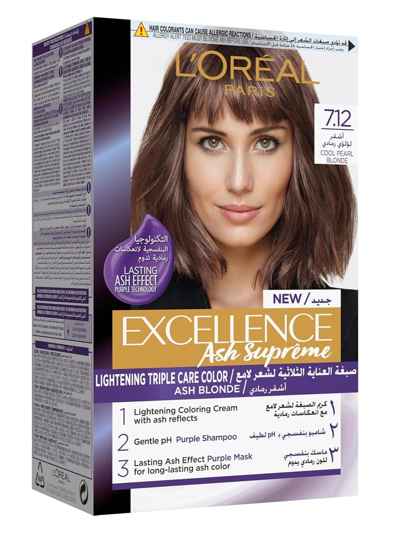 Excellence Hair Dye with Purple Shampoo and Hair Mask - 7.12 Cool Pearl Blonde