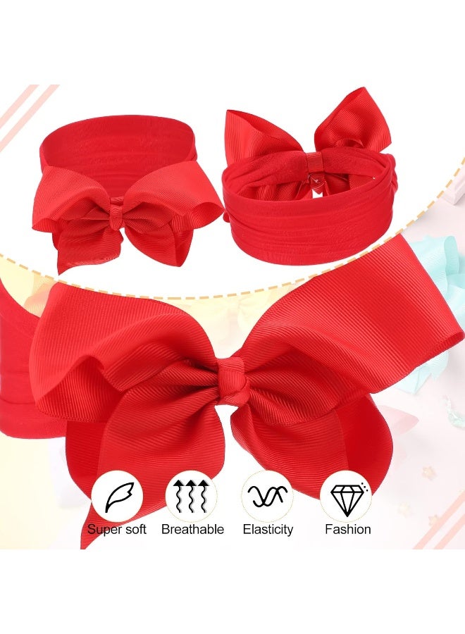 Hoteam Hoteam 50 Pcs Baby Girls Large Bows Headbands 6.3 Inch Soft Wide Turban Baby Headbands Elastic Nylon Hairbands Hair Accessories for Infants Newborns Infants Toddlers Kids  - Image 3